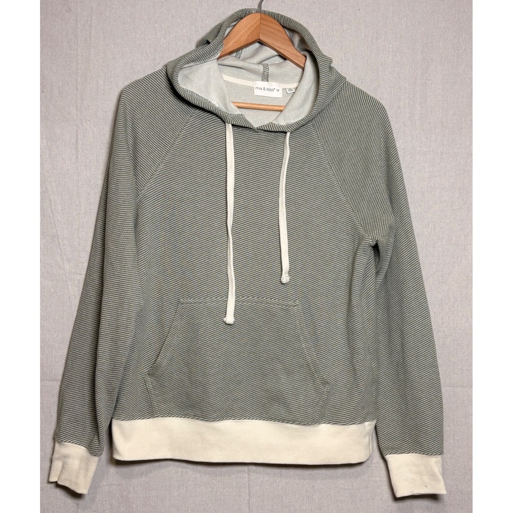 Mia &‎ Tess The Paper Store Womens Striped Raglan Hoodie Green Cream Medium